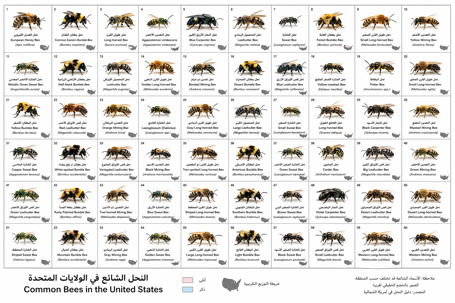 أنواع شائعة من النحل مع أسمائها