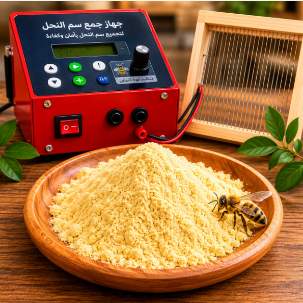 سم النحل المجفف سم النحل المجفف بعد جمعه بجانب جهاز جمع سم النحل